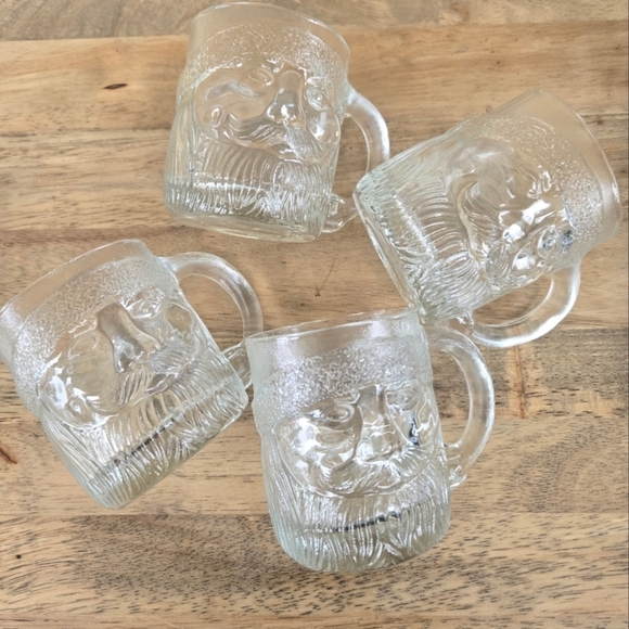 Vintage Clear Glass Santa Mugs - Picture 1 of 8